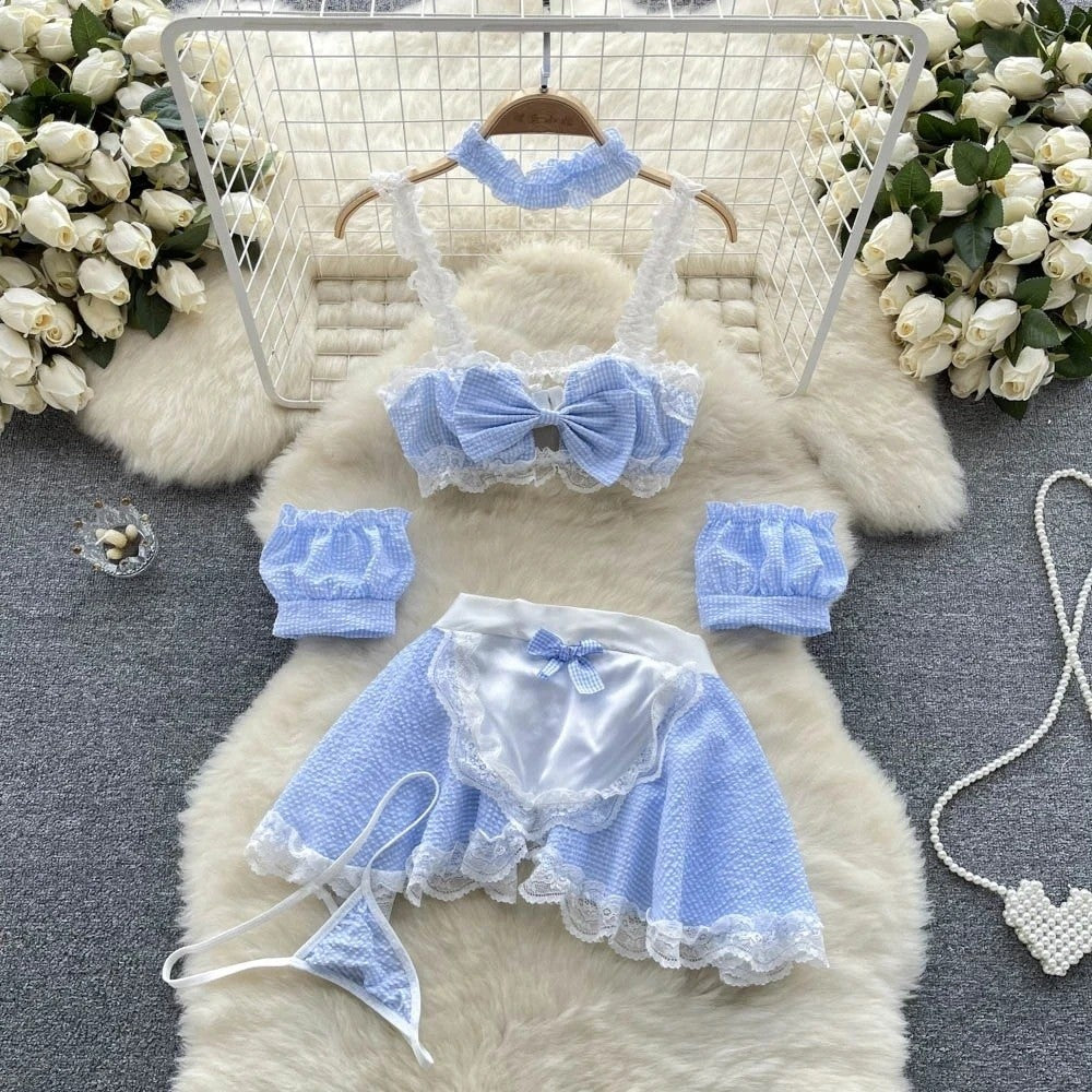 Bunny Complete Maid Cosplay Costume Set Ruffle Cosplay Vacation Halloween Outfit Halter Dress Set Outfit Costume Play Occasions