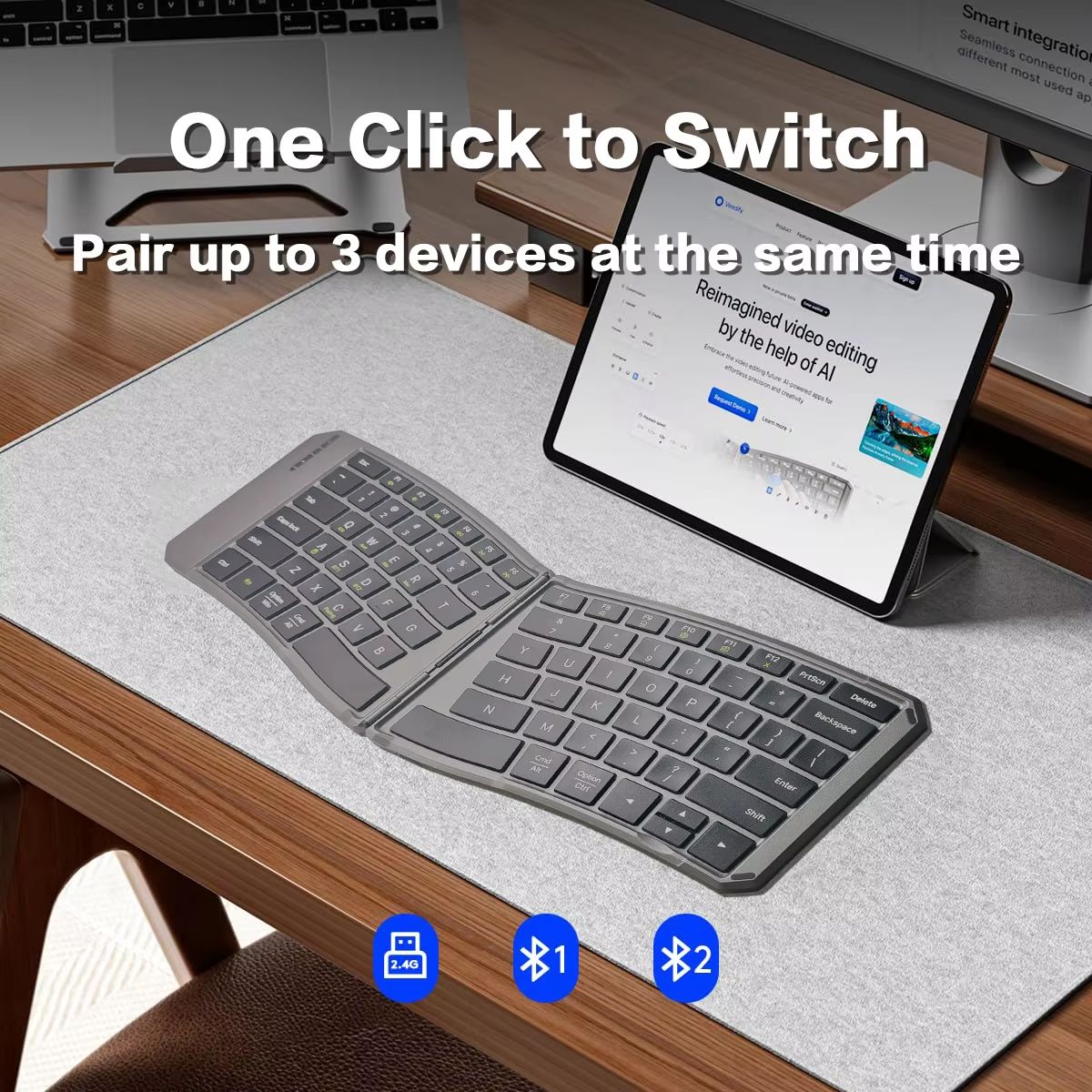 Teclado Bluetooth Dobrável Ergonômico, Teclado Portátil Compacto Dividido para Viagens de Negócios, Teclado Sem Fio Recarregável Dobrável