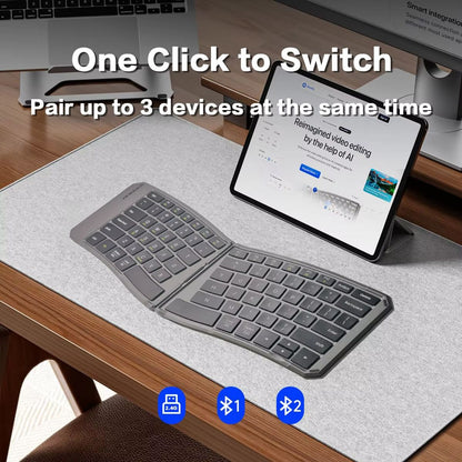 Teclado Bluetooth Dobrável Ergonômico, Teclado Portátil Compacto Dividido para Viagens de Negócios, Teclado Sem Fio Recarregável Dobrável