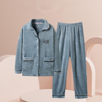 New 2025 Women's Coral Velvet Keep Warm Pajama Sets Autumn and Winter Thickened Fleece Warm Flannel Household Clothes for Women