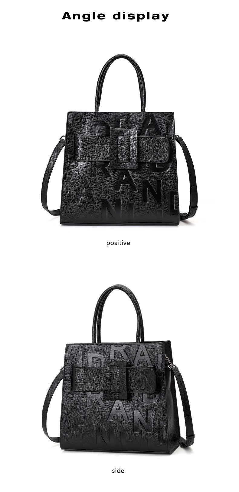 Aidrani women's large capacity handbag with letter print design, made of cowhide material, black