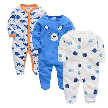 KAVKAS 1/3 Pcs Baby Boys Rompers Cartoon Print Overalls Cotton Infant Clothing Kids Jumpsuit Newborn Pajimas 0-3 Months