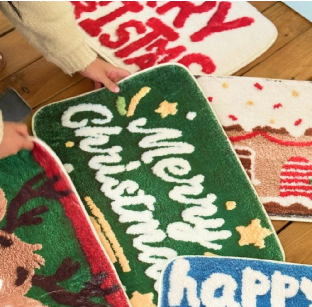 VIKAMA Christmas Imitation Cashmere Rug Soft Non-Slip Bathroom Mat Living Room Bedroom Entrance Doormat Winter Home Decor