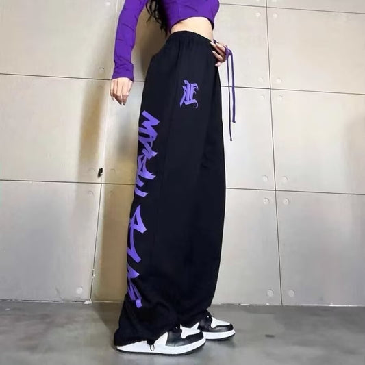 hiphop plus-size sweatpants female jazz dance dance pants American hiphop high waist wide leg drawstring casual sports pants