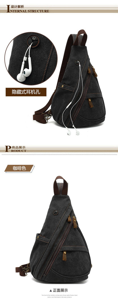2024 new men's canvas chest bag large capacity leisure men's bag Single Shoulder Messenger Bag multi functional back backpack