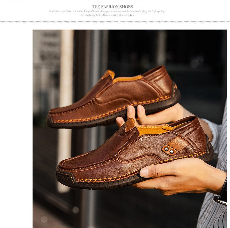 Novos Sapatos Masculinos de Couro Feitos à Mão Casuais Confortáveis Mocassins Masculinos de Couro Slip On Sapatilhas Masculinas Venda Quente Calçados para Caminhada ao Ar Livre