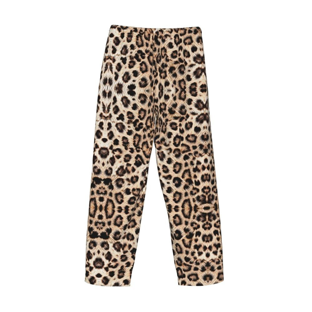 Custom Leopard Print Pajama Pants Men's Animal Skin Sleepwear Lounge Sleep Bottoms Stretch with Pockets