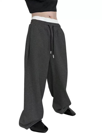 European and American men's waist trousers waist drawstring straight wide-leg loose trousers sports trousers pocket men pants