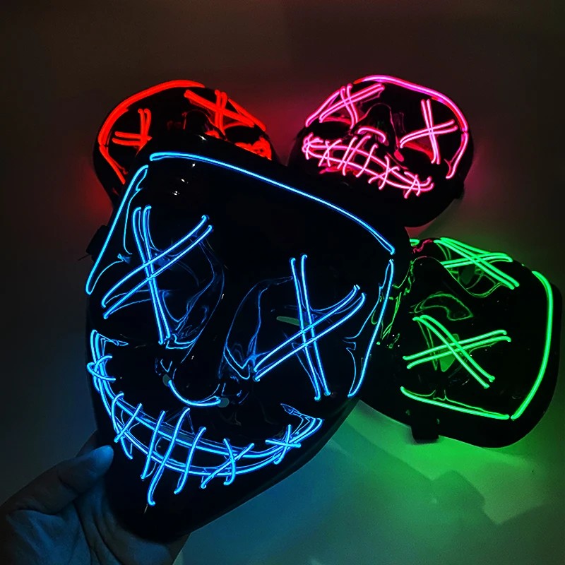 Wireless LED Purge Mask Neon Glow In Dark Scary Grimace Full Face Mask Cosplay Rave Bar Club Masquerade Carnival Party Decor
