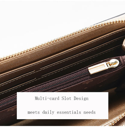 FOXER Split Leather Lady's Wallet Bifold Long Clutch Bag with Wristlet Fashion Card Holder Coin Purse Cellphone Money Bag