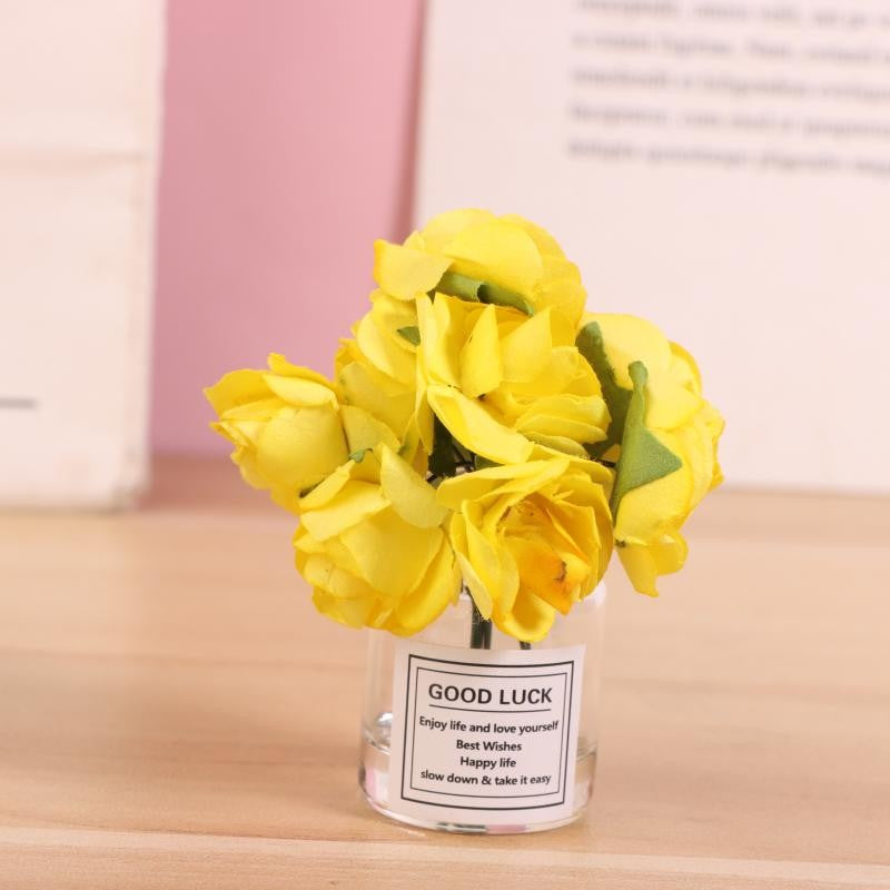 ?M?Car Decoration Ornament Cute Simulation Rose Flower Vase Auto Dashboard Decoration Gadgets For Woman Car Accessories