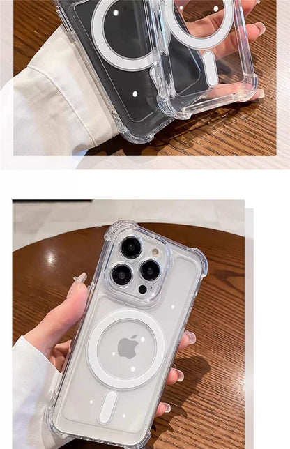 Capa de Celular Magnética Transparente para iPhone 17 Air 16 15 14 Plus 13 12 11 Pro Max Carregamento Sem Fio Magsafe à Prova de Choque