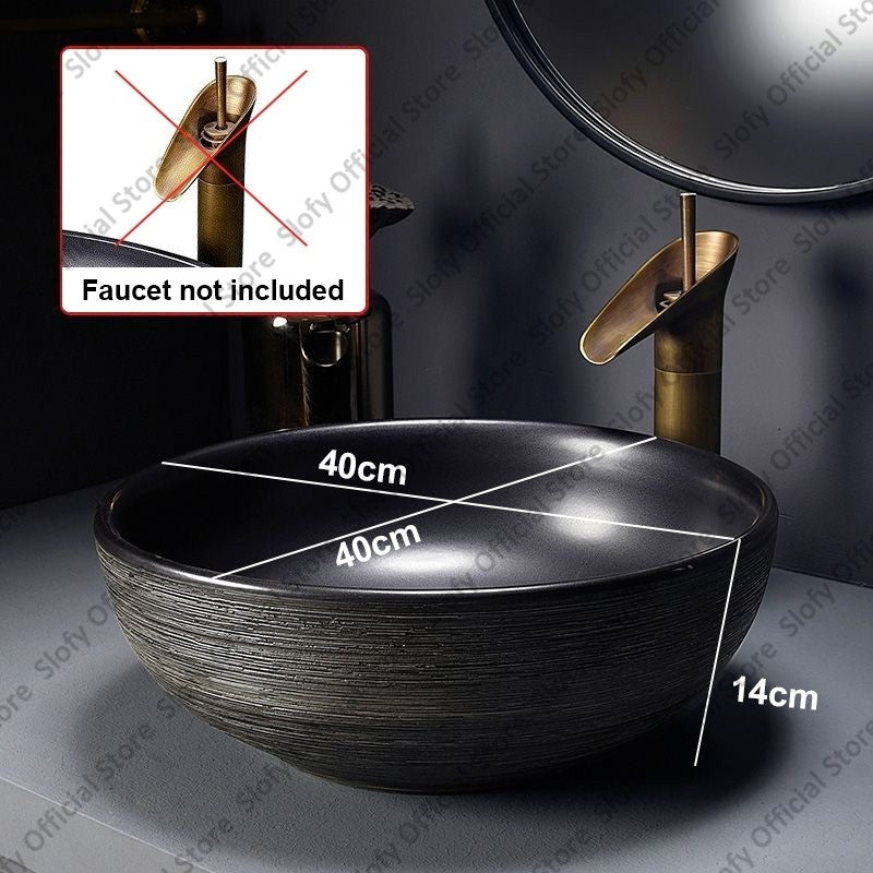 Retro Art Ceramic Sink Multiple Styles Black Washbasin Single Bowl Low-Key Luxury Countertop Basins For Household Hotel Bathroom