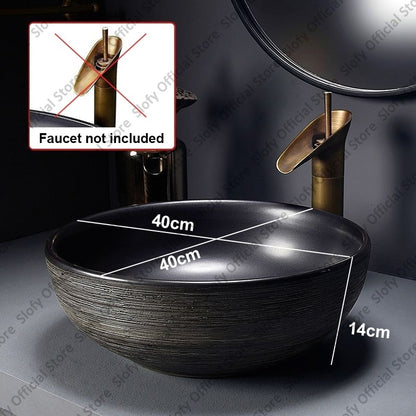 Retro Art Ceramic Sink Multiple Styles Black Washbasin Single Bowl Low-Key Luxury Countertop Basins For Household Hotel Bathroom
