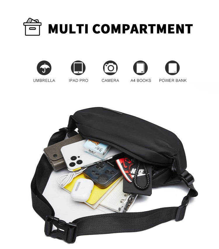 MATE ELAN Urban Business Thin Crossbody Shoulder Bag Men Fashion Waterproof Waist Fanny Pack Chest Bags Black Best iPad Bumbag