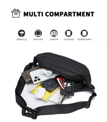 MATE ELAN Urban Business Thin Crossbody Shoulder Bag Men Fashion Waterproof Waist Fanny Pack Chest Bags Black Best iPad Bumbag