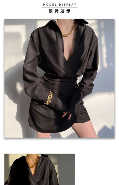 Onyx Shirt Dress Women Long Sleeve Belted Silhouette Autumn Winter Boss Lady Aesthetic Curve Flattering Minimalist PowerDressing