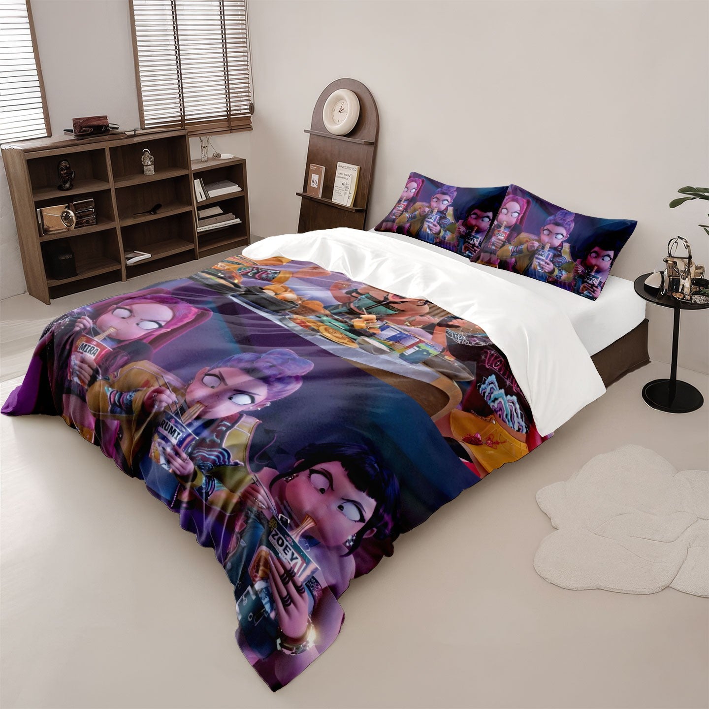 3pcs Cartoon K-Pop Demon Hunters Print Coreless Duvet Cover Set Multi Size Bedroom Dormitory Comfortable, Machine Washable
