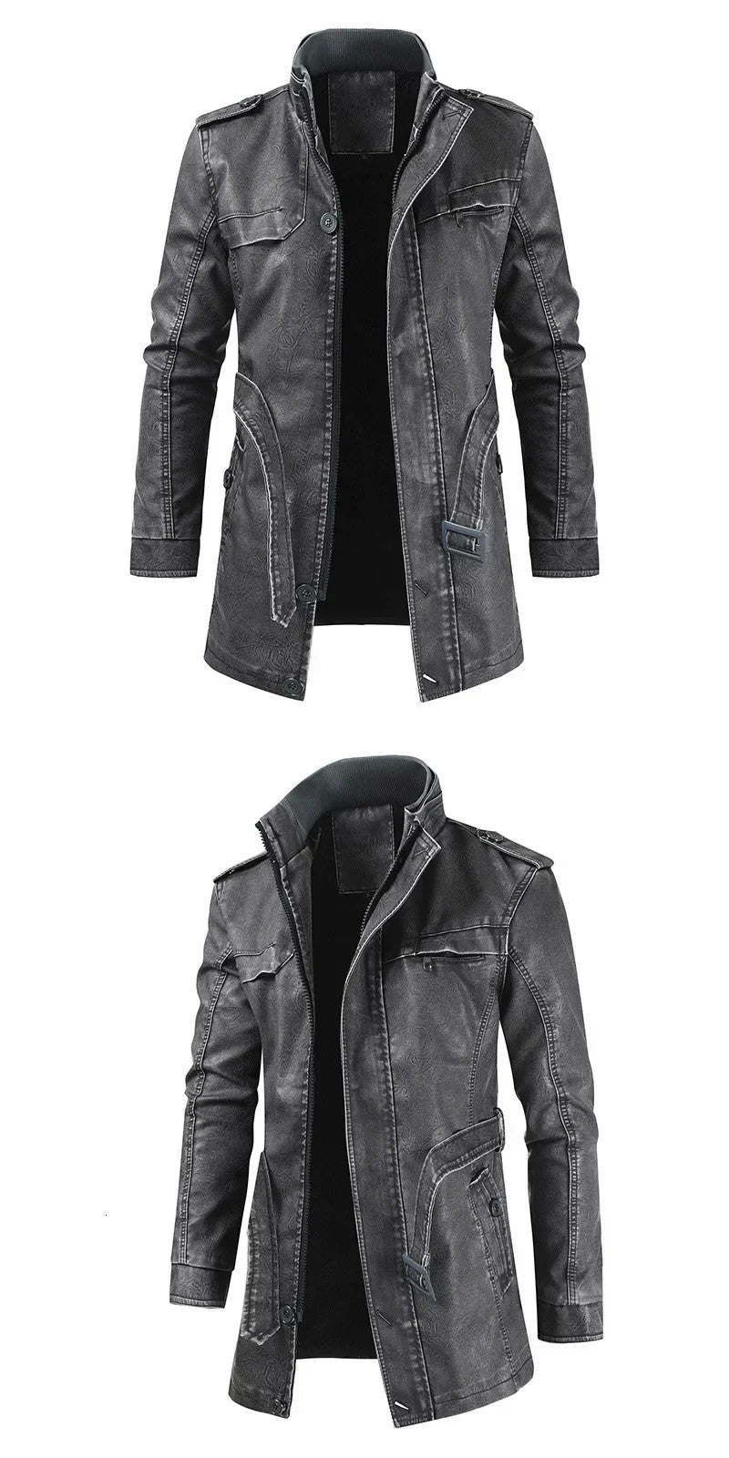 Men Outfit Fashion Warm Casual Vintage Faux Leather Jacket Coat Men Winter Brand New Long Thick Fleece Leather Jacket Parkas