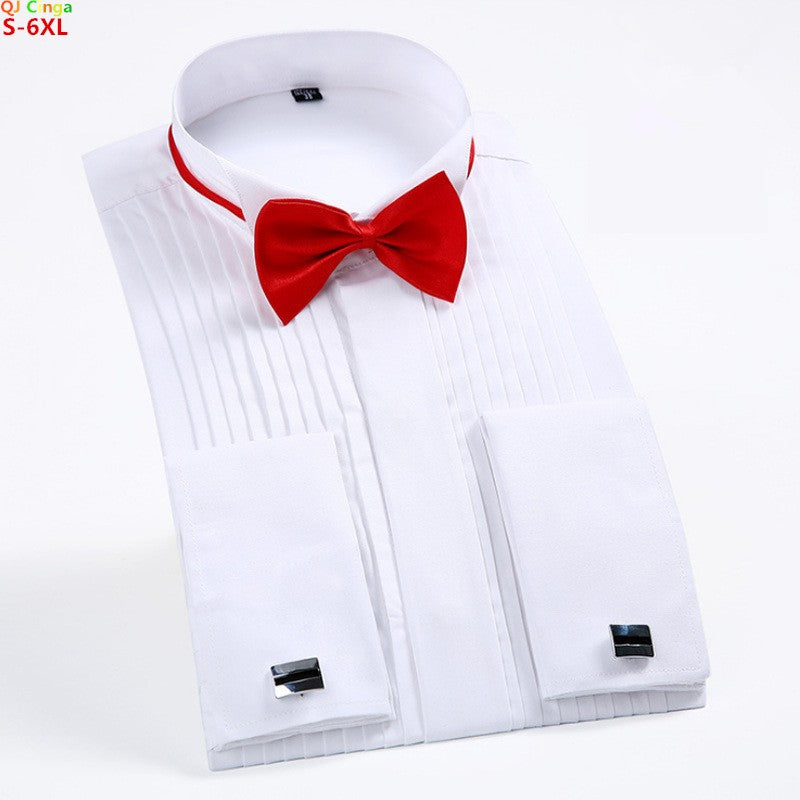 White Men's Dress Shirt,Single-breasted Long-sleeve Square Collar Shirts Wedding/party/performance Camisa Male Chemise S-7XL 8XL