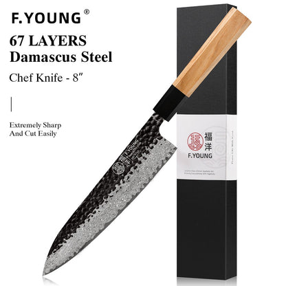 F.YOUNG Damascus Steel Kitchen Knives Japanese Hand Forged Chef Knife Vegetable Slicing Sashimi Utility Kitchen Cooking Tools