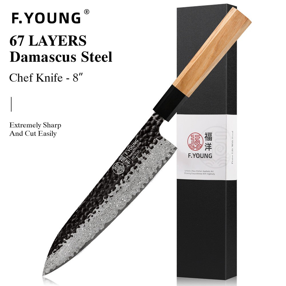 F.YOUNG Damascus Steel Kitchen Knives Japanese Hand Forged Chef Knife Vegetable Slicing Sashimi Utility Kitchen Cooking Tools
