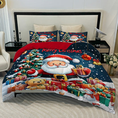 3PC Cartoon Christmas Duvet Cover Kawaii Elk Interesting Old Man Bedding set (1Duvet Cover &2Pillowcases) No filler/core