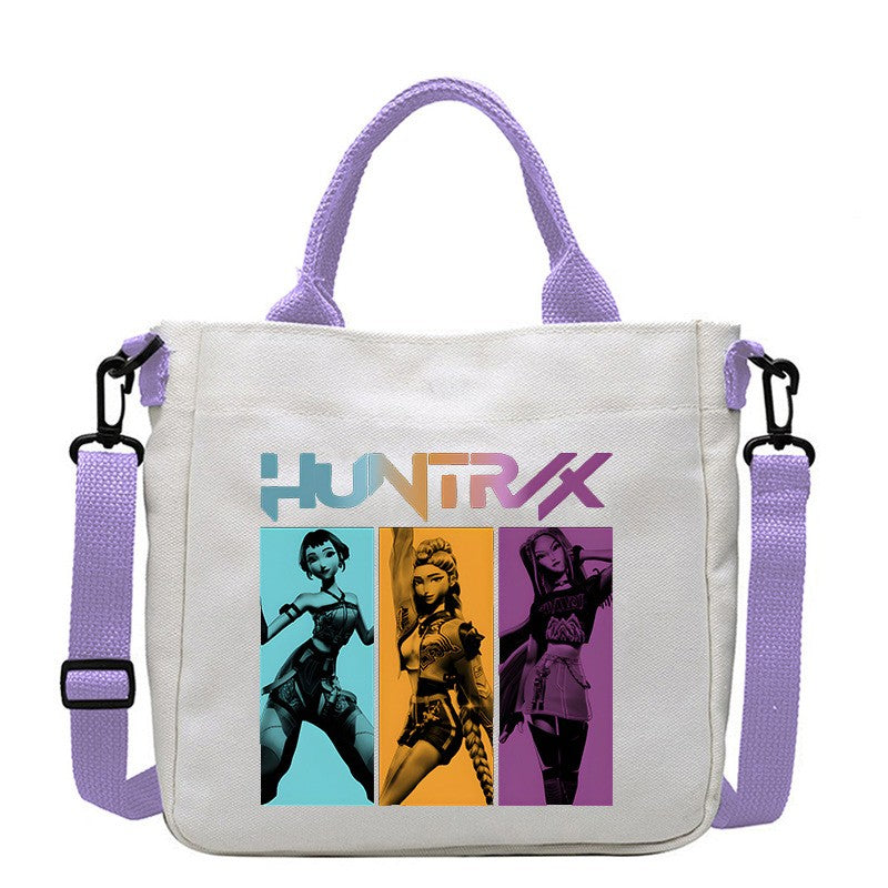 Kawaii KPop Demon Hunters Fashion Shoulder Bag Cartoon Handbag Large Capacity Crossbody Bag Portable Canvas Storage Bags Gift