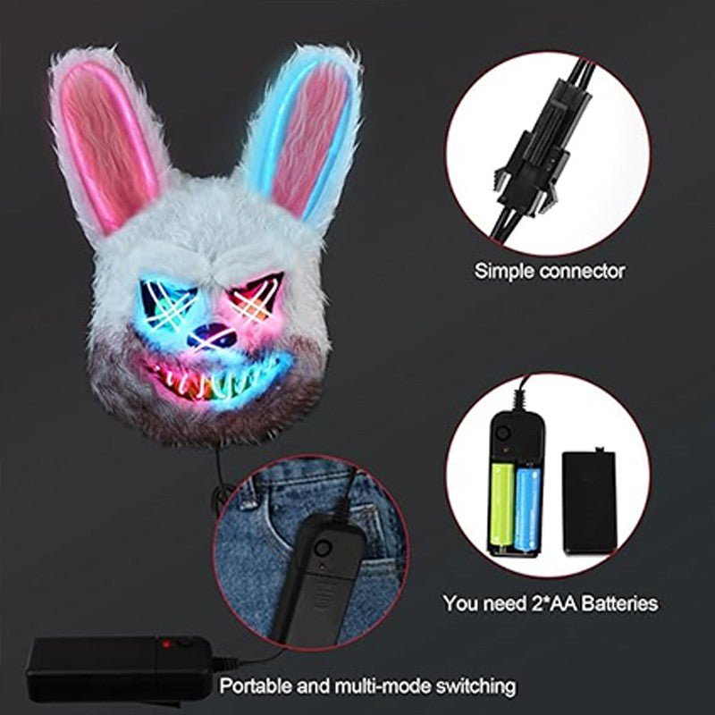 Hot Bloody Rabbit Bear Luminous LED Mask Halloween Horror Bunny Mask Carnival Party Props Cosplay Dress Up Headgear