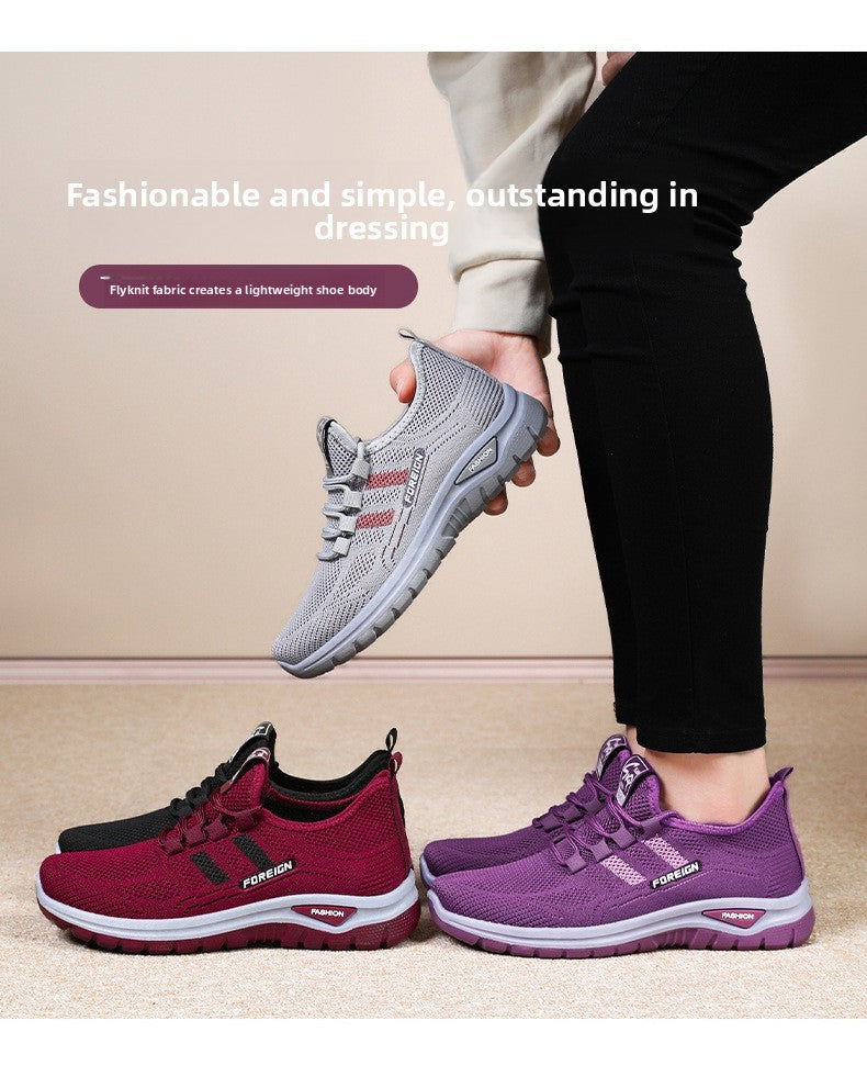 Autumn Women Sneakers Fashion Lace Up Mesh Breathable Outdoor Walking Purple Round Toe Non-slip Thick Sole Tennis Shoe Mujer