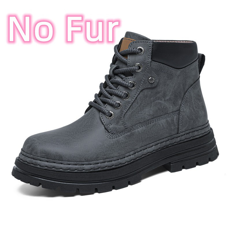 Leather Ankle Boots Stylish Walking Shoes Outdoor Men Casual Footwear Winter Plush Snow Boots New Trendl Mens High Top Shoes