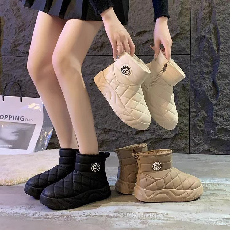 Thick-soled plush loafers, waterproof and warm snow boots for women, new winter fashion cotton shoes, Korean-style short boots