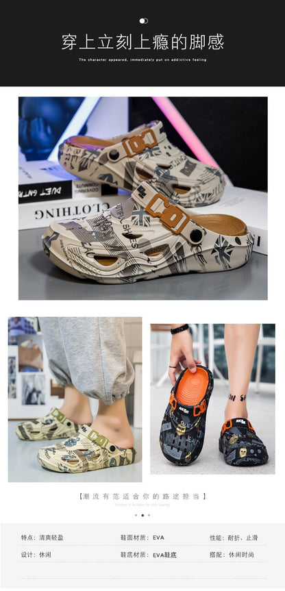 Men's Sports Sandals Eva Light Soft Comfortable Men's Beach Sandals Fashion Platform Buckle Slip-on Graffiti Slippers for Men