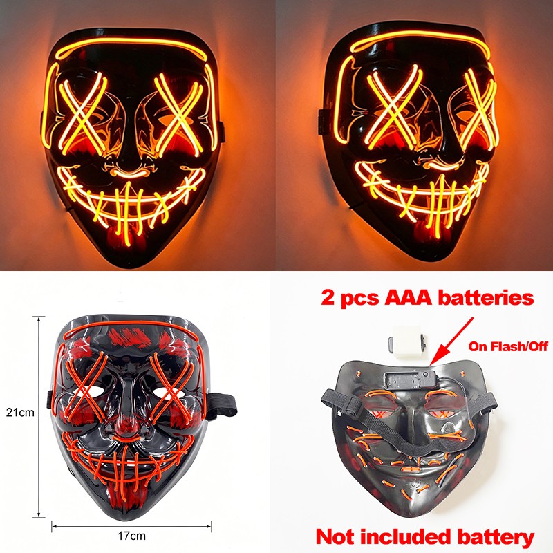 2026 Halloween Party Supplies Luminous LED Purge Mask Wireless EL Neon Light Full Face Mask Cosplay For Adult Glow In The Dark