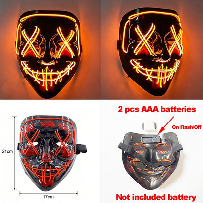 2026 Halloween Party Supplies Luminous LED Purge Mask Wireless EL Neon Light Full Face Mask Cosplay For Adult Glow In The Dark