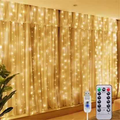 USB Curtain Lights - 8 Lighting Modes LED Fairy String Light for Christmas Halloween New Year Wedding Party Home Garden Decor