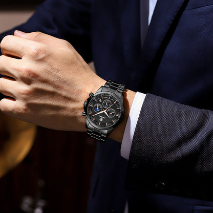 POEDAGAR Top Fashion Men's Watches Waterproof Luminous Stainless Steel Men Wristwatch Chronograph Date Quartz Business Man Watch