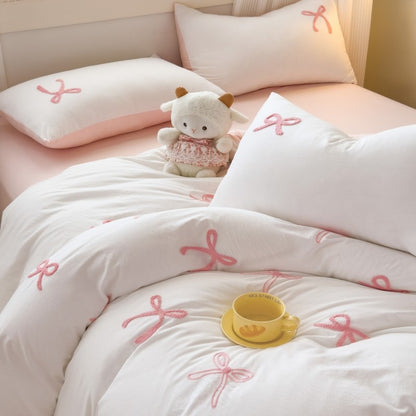 3 Piece Sheet Set  pink bowknot embroidery duvet cover Set ? comfortable Bedding Set Bedspread for All Season