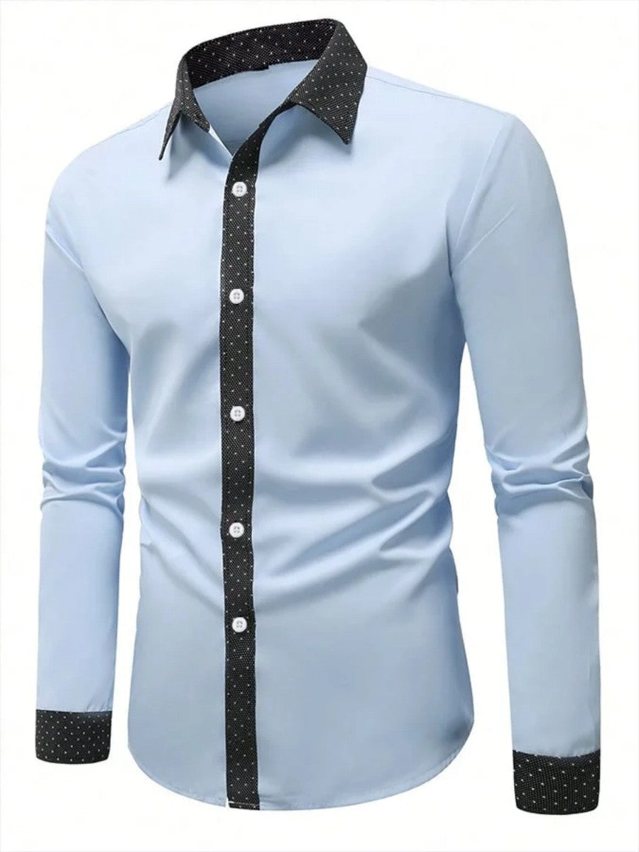 New men's simple polka dot shirt, men's long-sleeved button-down casual shirt, casual and fashionable business shirt, fast shipp