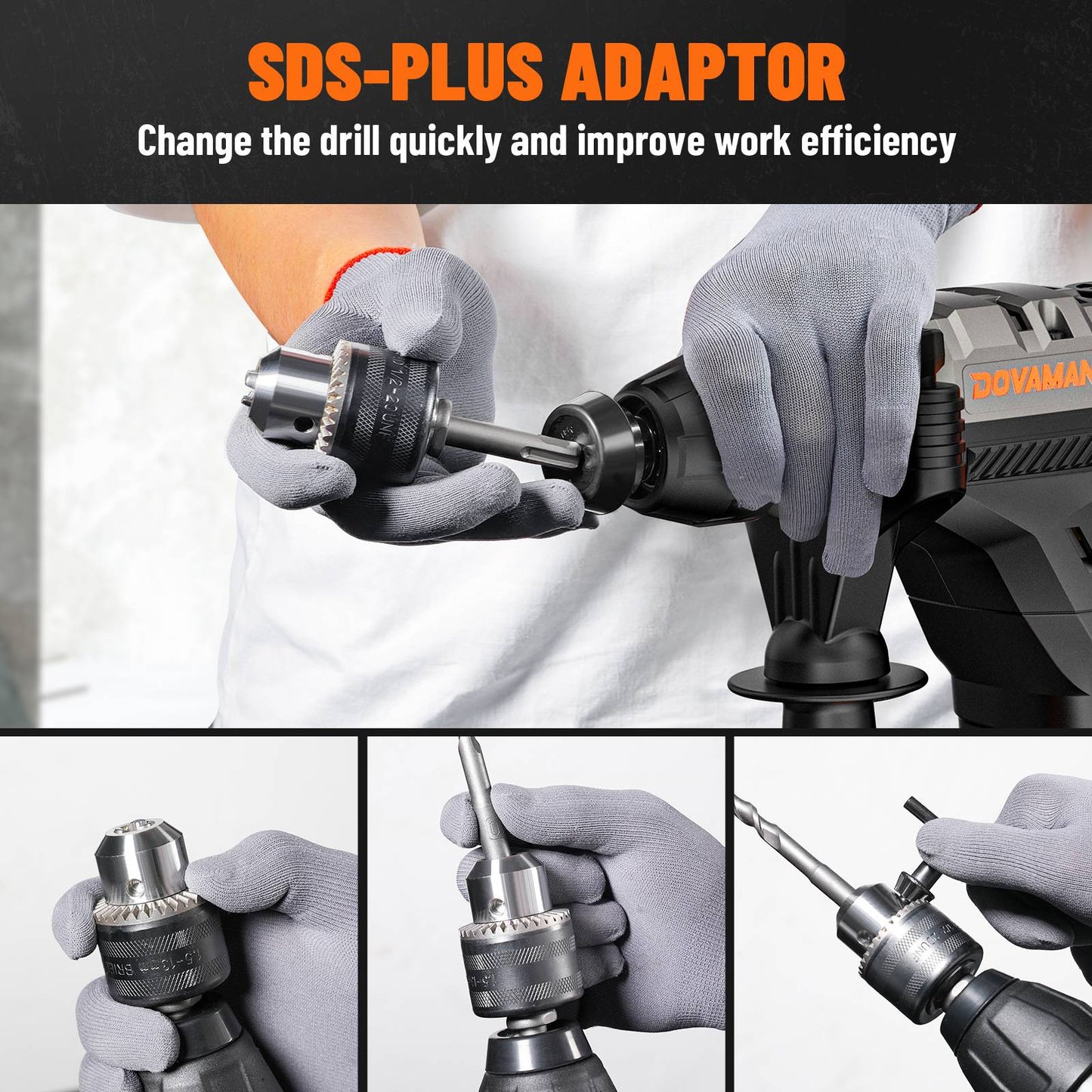 DOVAMAN Martelete Rotativo SDS-Plus 1-9/16", Furadeira de Impacto 12,5A, Embreagem de Segurança, Controle de Vibração, para Concreto