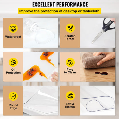 SucceBuy 1.5mm2mm PVC Table Cloth Transparent Clear Desk Cover Protector Plastic Soft Glass Waterproof Oilproof for Dining Table