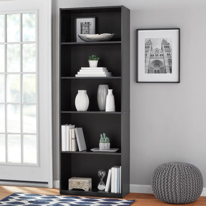 5-Shelf Bookcase with Adjustable Shelves,Solid Wood/Closed Back/Display Bookshelf for Living Room,Bedroom,Home and Office,White