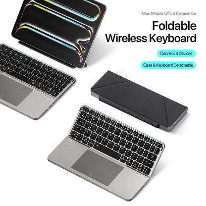 Novo Teclado Bluetooth 5.0 Dobrável Modelo Multifuncional com Touchpad e Suporte para Celular para Telefones, Tablets e PCs