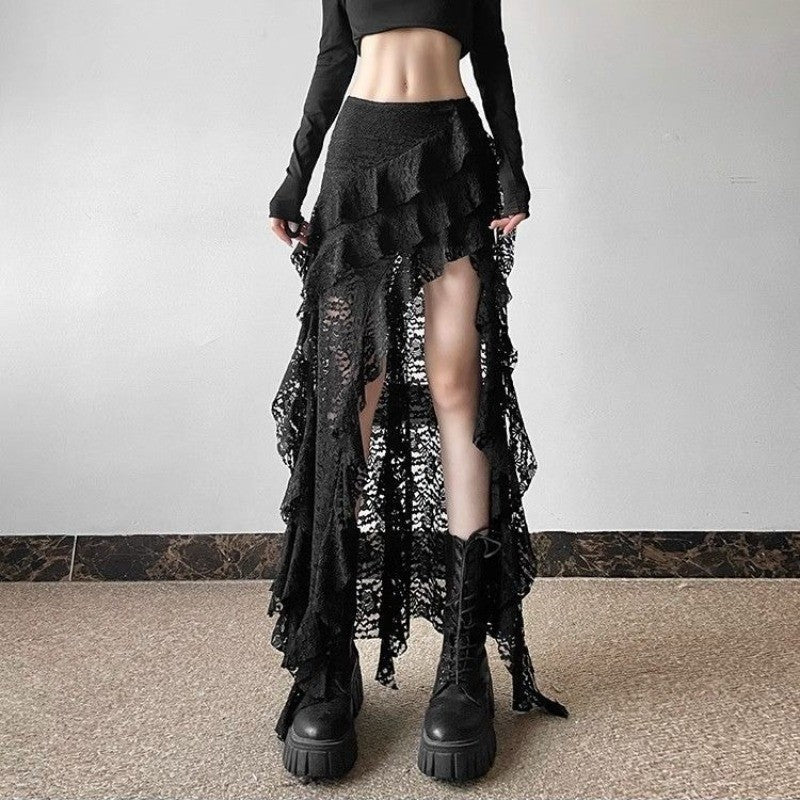 Gothic Skirt 2000s Summer Women's Clothes Gyaru Kpop Streetwear Lace High Waist Casual Aesthetic Long Skrit Femme Hip Hop Skirts