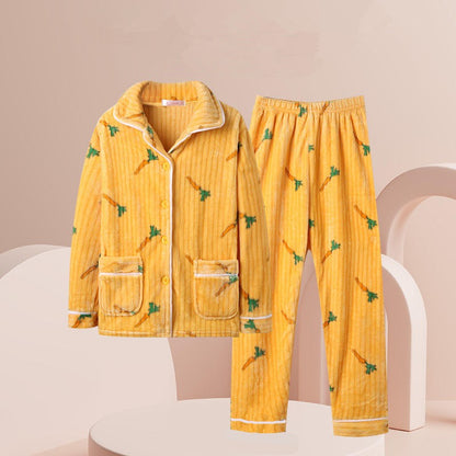 New 2025 Women's Coral Velvet Keep Warm Pajama Sets Autumn and Winter Thickened Fleece Warm Flannel Household Clothes for Women