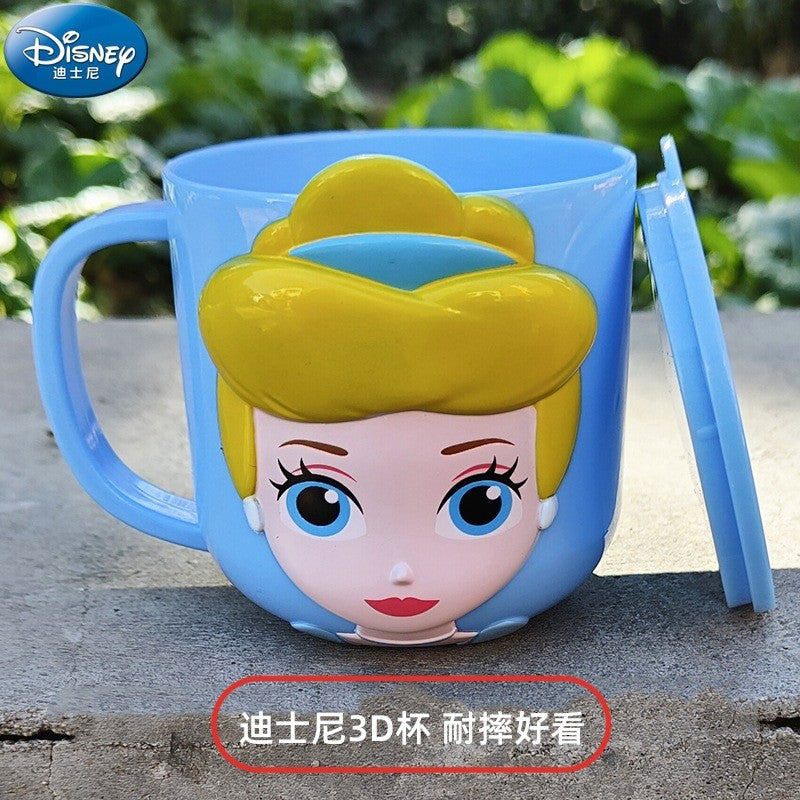 Copo infantil de desenho animado Disney Mickey Stitch com tampa Caneca de leite Frozen Elsa 3D Copo para beber em casa Copo para escovar a boca Copo de água infantil
