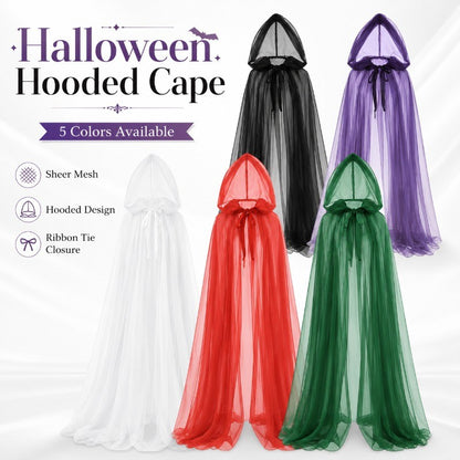 Halloween Ghost Cosplay Outfit Long Mesh Hooded Cloak Grim Reaper Witch Costume For Stage Performance Party Show