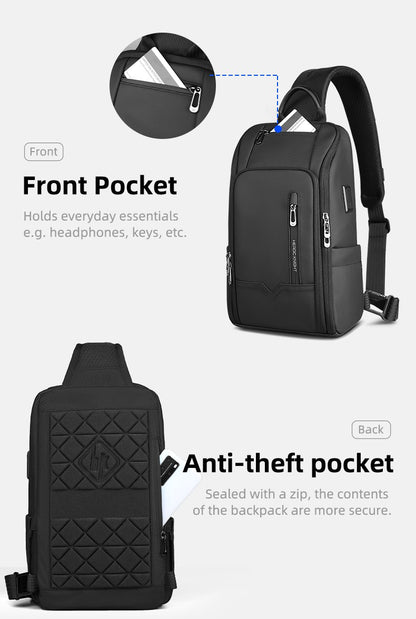 HK Anti-theft Men's Shoulder Bag Waterproof Chest Crossbody Bag with USB Oxford Leisure Satchel Multi-Pockets Sling Bag for Male