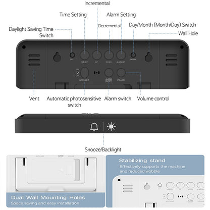 Large Digital Wall Clock with Temperature Humidity Calendar 8.5"Desk LCD Alarm Clock Backlight for Bedroom Office Living Room