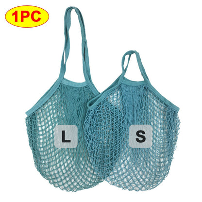 Silicone World 1PC Portable Reusable Grocery Mesh Bag Cotton Shopping Mesh Bags Handheld Shoulder Back Fruit Vegetable Net Bag